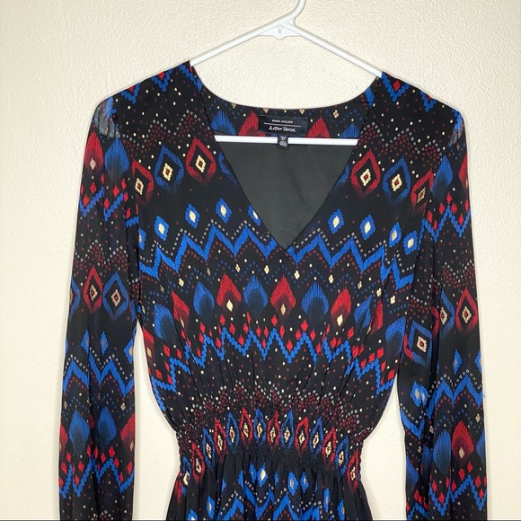 & Other Stories Black Metallic Gold Ikat Print Smocked Long Sleeve Mini Dress 4 - Picture 3 of 13